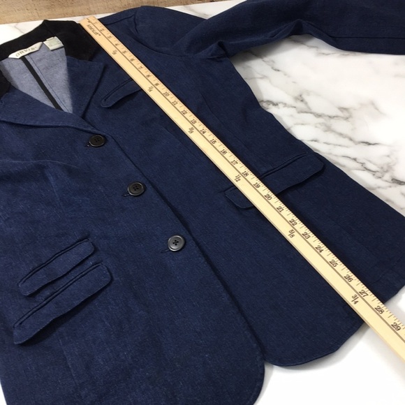 Orvis Dark Blue Denim Blazer Jacket Barn Coat Womens 12 Black Corduroy Collar - Picture 10 of 12